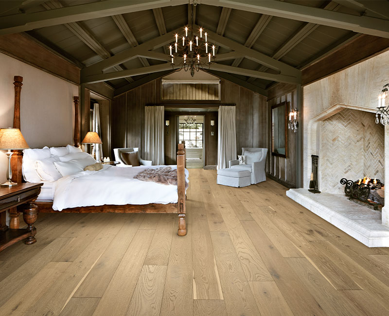 rustic hardwood flooring in bedroom